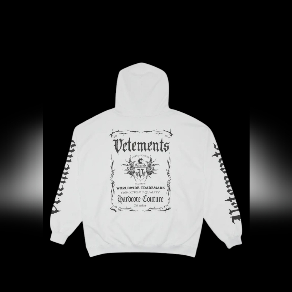 VETEMENTS Pret-a-Porter White Hoodie With Black Graphic - Picture 2 of 8